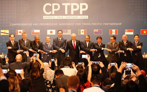 Đại diện các nước tham gia ký kết CPTPP tại Chile ngày 8/3. Ảnh: Reuters
