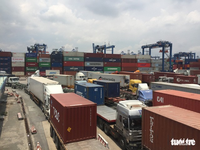 Một số lượng lớn container vô chủ đang tồn đọng tại cảng Cát Lái
