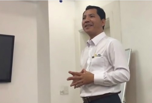 Ông Lê Minh Tâm trong một buổi gặp gỡ nhà đầu tư vào tháng 4/2018.