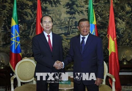 Chủ tịch nước Trần Đại Quang và Tổng thống Mulatu Teshome. Ảnh: TTXVN