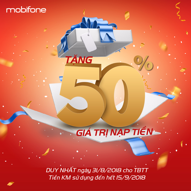 Tưng bừng đón Quốc khánh với khuyến mại 50% giá trị thẻ nạp từ MobiFone