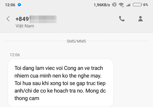 Hầu hết cuộc gọi đến số máy của ông Hoàng Ngọc trưa 1/9 đều nhận được tin nhắn trả lời này.