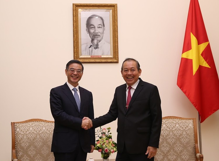 Phó Thủ tướng Trương Hòa Bình tiếp Chánh án Tòa án nhân dân tối cao Trung Quốc Chu Cường. Ảnh: VGP