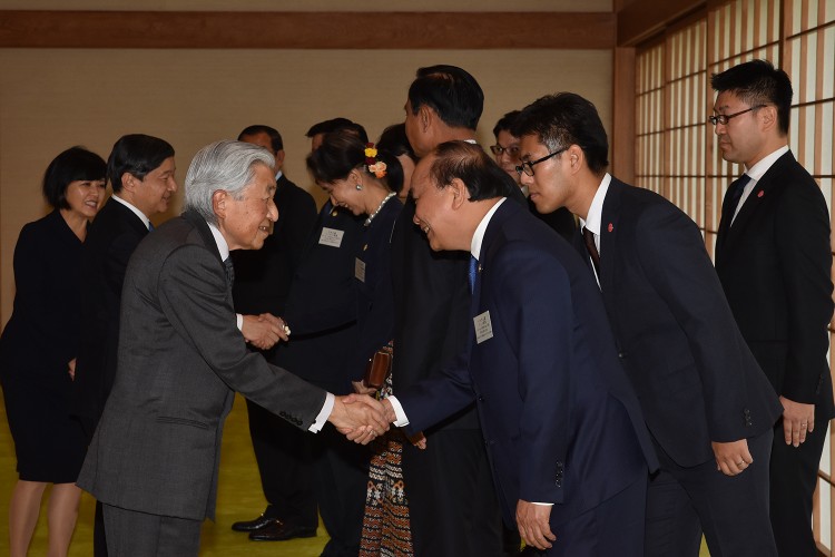 Nhật hoàng tiếp đón Thủ tướng Nguyễn Xuân Phúc và lãnh đạo các nước Mekong. Ảnh: Hoàng cung Nhật Bản cung cấp