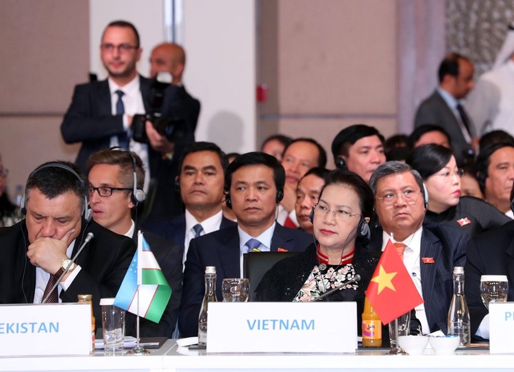 Chủ tịch Quốc hội Nguyễn Thị Kim Ngân cùng đoàn đại biểu cấp cao Quốc hội Việt Nam dự hội nghị MSEP3. Ảnh: TTXVN