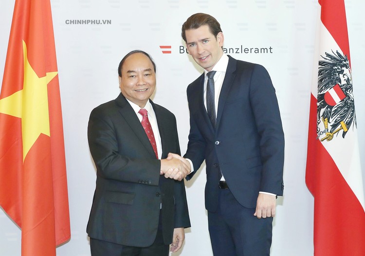 Thủ tướng Nguyễn Xuân Phúc và Thủ tướng Áo Sebastian Kurz - Ảnh: VGP