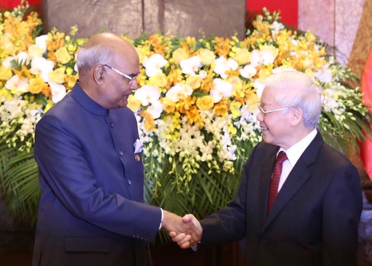 Tổng Bí thư, Chủ tịch nước Nguyễn Phú Trọng và Tổng thống Ấn Độ Ram Nath Kovind. Ảnh: VGP