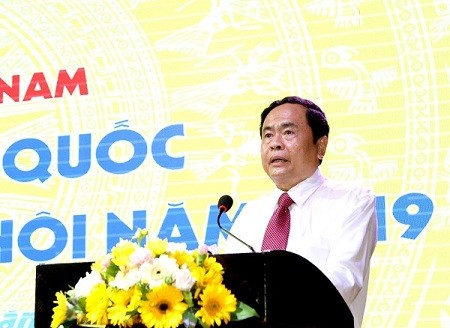Bí thư TƯ Đảng, Chủ tịch UBTƯ MTTQ Việt Nam Trần Thanh Mẫn phát biểu chỉ đạo Hội nghị. Ảnh: Diệp Anh