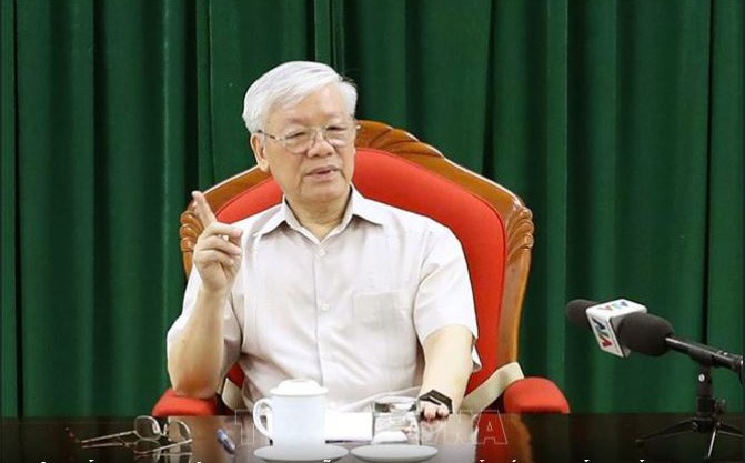 Tổng Bí thư, Chủ tịch nước Nguyễn Phú Trọng chủ trì họp lãnh đạo chủ chốt của Đảng và Nhà nước. Ảnh: TTXVN
