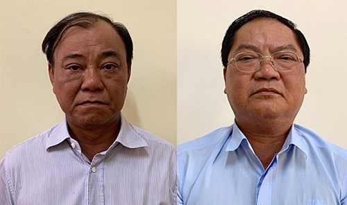 Ông Lê Tấn Hùng (trái) và Nguyễn Thành Mỹ (cựu phó trưởng Phòng Kế hoạch - Đầu tư Sagri) tại cơ quan điều tra. Ảnh: Bộ Công an.