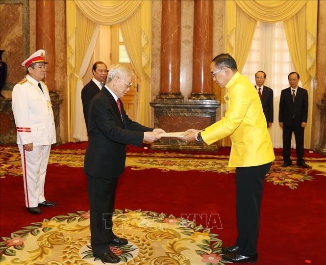 Đại sứ Đặc mệnh toàn quyền Vương quốc Thái Lan tại Việt Nam Tanee Sangrat trình Quốc thư lên Tổng Bí thư, Chủ tịch nước Nguyễn Phú Trọng