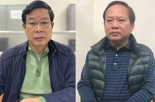 Ông Nguyễn Bắc Son và ông Trương Minh Tuấn tại cơ quan điều tra khi bị bắt vào tháng 2. Ảnh: Bộ Công an