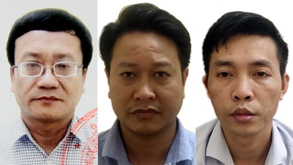 Ba bị can trong vụ sửa điểm thi THPT quốc gia ở Hòa Bình, từ trái sang: Nguyễn Quang Vinh, Nguyễn Khắc Tuấn, Đỗ Mạnh Tuấn - Ảnh: CQĐT