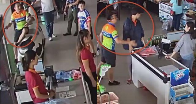 Hình ảnh ông Nguyễn Xô Việt ném xúc xích vào nữ nhân viên bán hàng và tát nam nhân viên tại trạm nghỉ (Ảnh cắt từ clip).