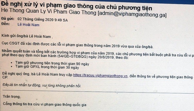Nội dung thư điện tử của các đối tượng lừa đảo trên địa bàn Lạng Sơn.