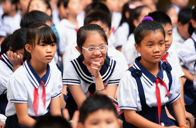 Học sinh trường Tiểu học Lê Văn Thọ (quận 12) trong lễ khai giảng năm 2019
