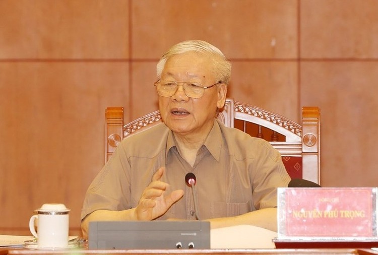 Tổng Bí thư, Chủ tịch nước Nguyễn Phú Trọng, Trưởng Ban Chỉ đạo Trung ương về phòng, chống tham nhũng phát biểu tại cuộc họp.