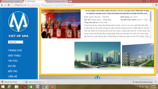 Trang web Việt HP đăng tải dự án đường 221A - Ảnh: Chụp từ màn hình