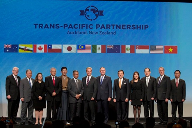 Đại diện các nước tham gia lễ ký kết TPP hôm nay. Ảnh: USTR