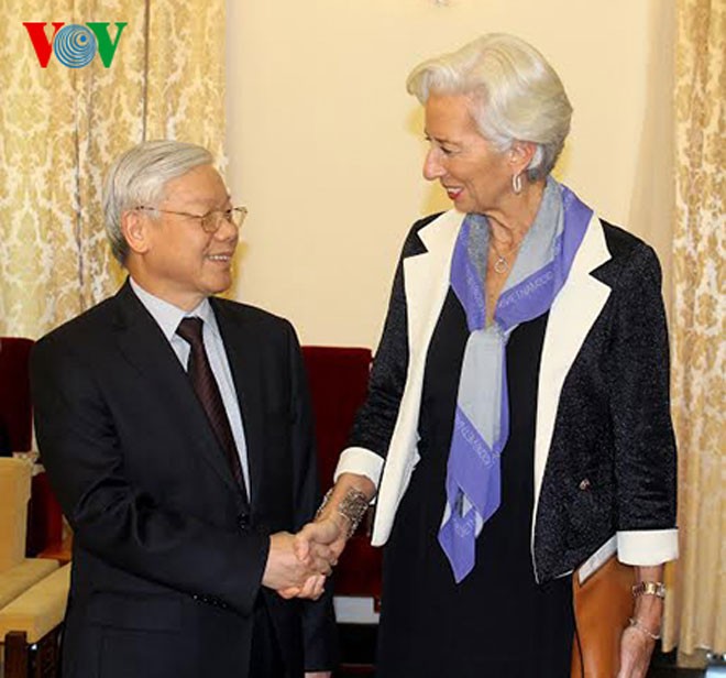 Tổng Bí thư Nguyễn Phú Trọng đã tiếp bà Christine Lagarde, Tổng Giám đốc Quỹ Tiền tệ Quốc tế (Ảnh: VOV)