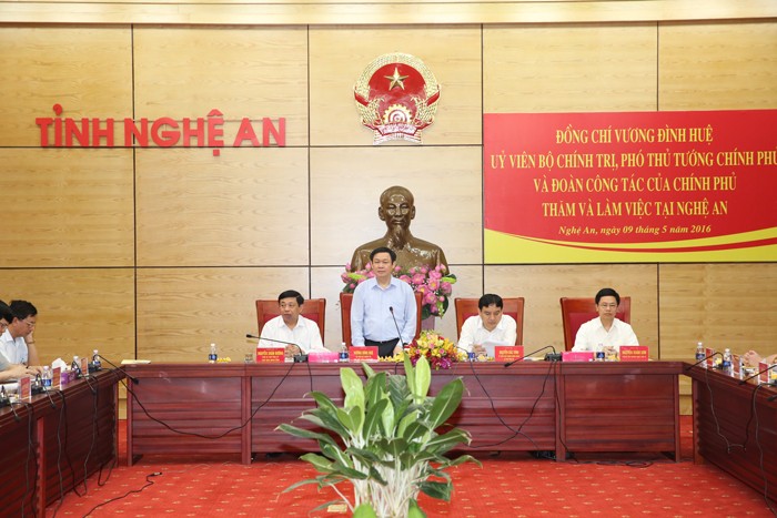 Phó Thủ tướng Vương Đình Huệ phát biểu chỉ đạo tại buổi làm việc với lãnh đạo tỉnh Nghệ An
