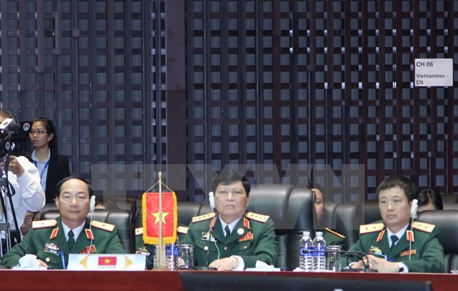 Đoàn đại biểu Quân sự cấp cao Việt Nam dự hội nghị. (Ảnh: Nguyễn Chiến/TTXVN)