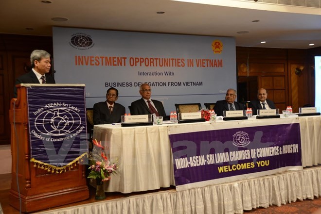 Đại sứ Tôn Sinh Thành phát biểu tại Hội nghị xúc tiến đầu tư tại Chennai. (Ảnh: Huy Bình/Vietnam+)