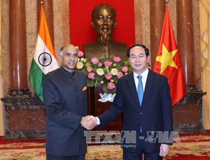 Chủ tịch nước Trần Đại Quang tiếp Đại sứ Ấn Độ Parvathaneni Harish. Ảnh: TTXVN