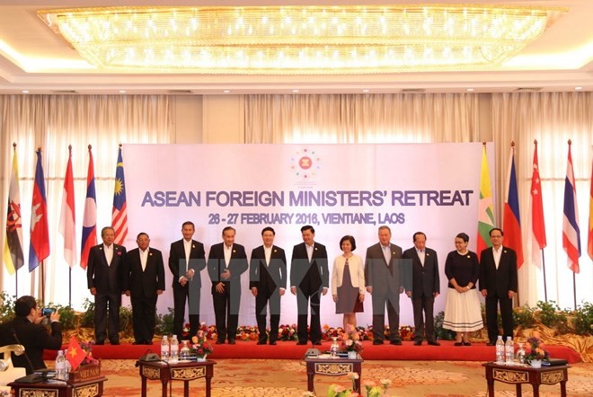 Các trưởng đoàn tại Hội nghị hẹp Bộ trưởng Ngoại giao ASEAN tháng 2/2016. (Ảnh: Phạm Kiên/TTXVN)