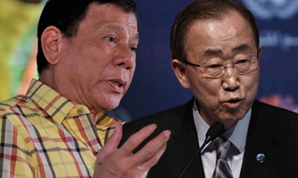 Tổng thống Philippines (trái) gọi Tổng thư ký LHQ Ban Ki-moon là "kẻ ngốc". Ảnh:Rappler.