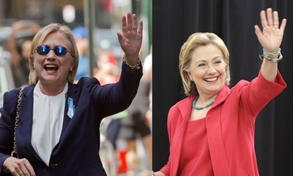 Người dùng mạng cho rằng bà Clinton có ngón tay trỏ dài hơn ngón đeo nhẫn, trong khi người thế thân của bà thì ngược lại. Ảnh: Twitter