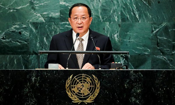 Ngoại trưởng Triều Tiên Ri Yong-ho phát biểu tại Đại Hội đồng Liên Hợp Quốc, New York, Mỹ, ngày 23/9. Ảnh:Reuters.