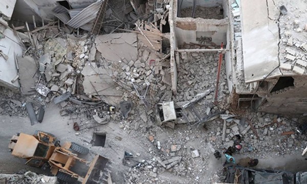 Quanh cảnh khu vực bị máy bay không người lái Mỹ không kích ở Syria. Ảnh: AFP.