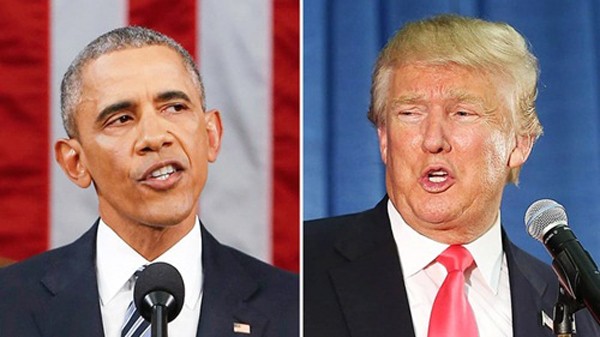Tổng thống Mỹ Barack Obama và ứng viên tổng thống đảng Cộng hòa Donald Trump. Ảnh: USWeekly