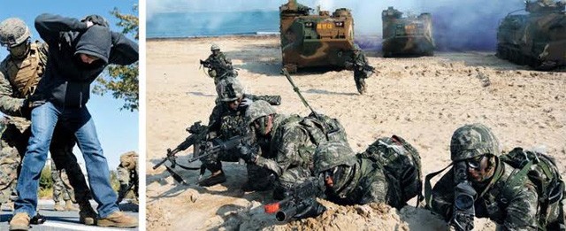 Quân đội Mỹ - Hàn tập trận tại Pohang, Gyeongsang (Ảnh: ChosunIlbo)