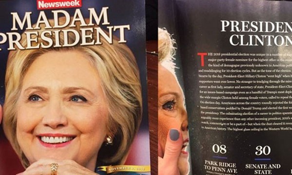 Báo chí Mỹ đa số đều dự đoán chiến thắng cho bà Hillary Clinton. Ảnh:Newsweek