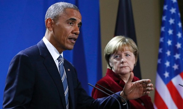Tổng thống Mỹ Obama và Thủ tướng Đức Merkel trong cuộc họp báo hôm qua tại Berlin. Ảnh: ABC News.
