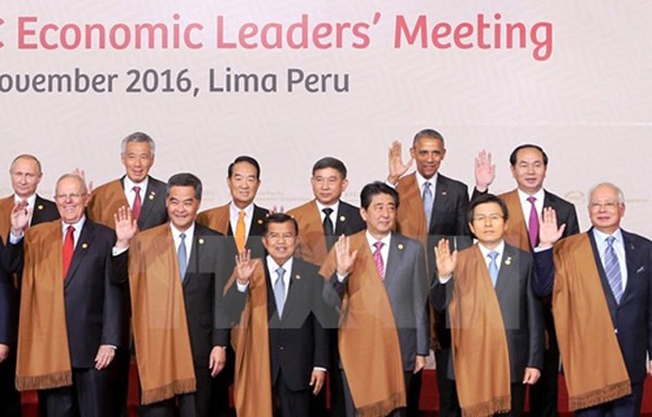 Chủ tịch nước Trần Đại Quang, ngoài cùng, hàng sau, cùng lãnh đạo các nước tại APEC 26 tại Peru. Ảnh:TTXVN