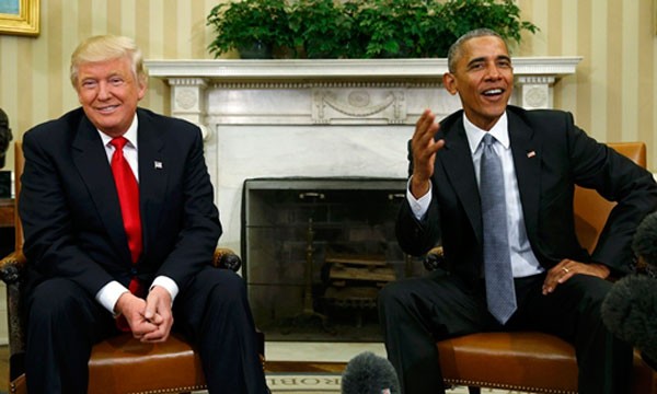 Tổng thống đắc cử Donald Trump và Tổng thống Barack Obama phát biểu với báo giới sau cuộc gặp tại Nhà Trắng hôm 10/11. Ảnh:Reuters.