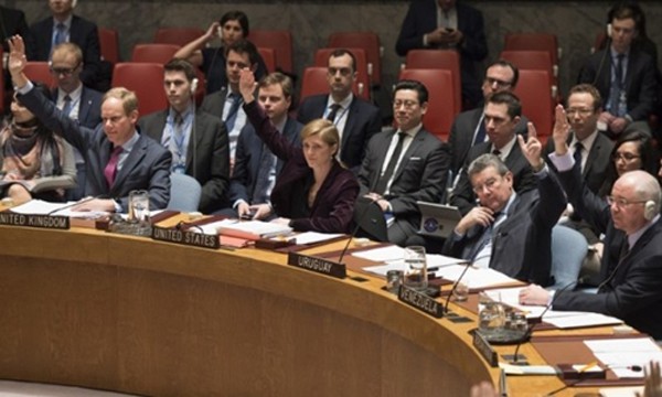 Thành viên Hội đồng Bảo an biểu quyết trừng phạt Triều Tiên hồi tháng 3 tại trụ sở Liên Hợp Quốc, New York, Mỹ. Ảnh:AFP.