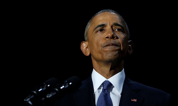 Tổng thống Obama khi phát biểu chia tay tại Chicago. Ảnh:Reuters