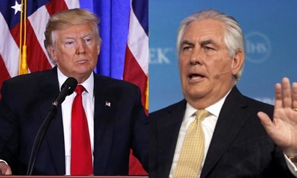 Tổng thống Mỹ đắc cử Donald Trump (trái) và Rex Tillerson, người được ông chọn làm ngoại trưởng. Ảnh:Reuters.