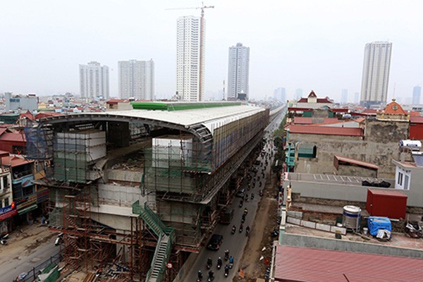 Tuyến đường sắt đô thị Cát Linh - Hà Đông đã hoàn thiện 90% khối lượng công việc. Ảnh:Bá Đô