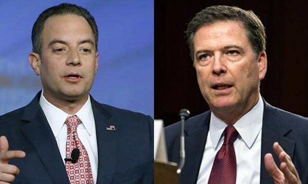 Chánh văn phòng Nhà Trắng Reince Priebus (trái) và Giám đốc Cục Điều tra Liên bang (FBI) James Comey. Ảnh:Politico/The Hill.