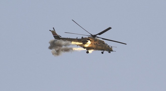 Trực thăng vũ trang Iraq dội bão lửa tấn công thành trì IS