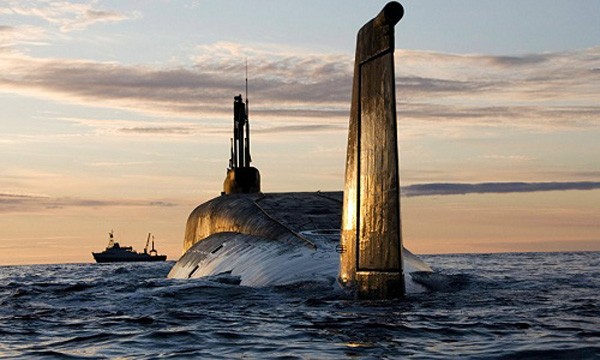 Tàu ngầm mang tên lửa đạn đạo Yuri Dolgoruky của Nga. Ảnh:Sputnik