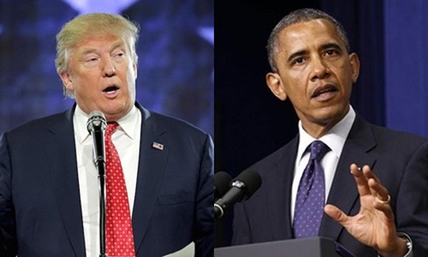 Tổng thống Mỹ Donald Trump (trái) và người tiền nhiệm Barack Obama. Ảnh:Reuters.