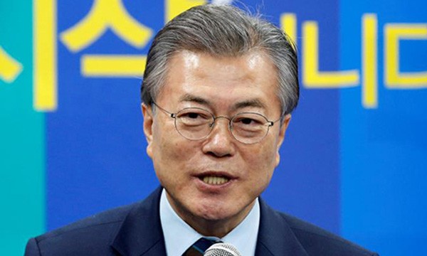 Ứng viên hàng đầu của chức tổng thống Hàn Quốc Moon Jae-in. Ảnh:Reuters