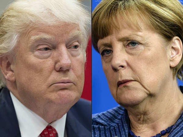 Thủ tướng Đức Angela Merkel và Tổng thống Mỹ Donald Trump. Ảnh:LA Times