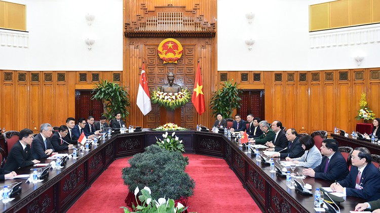 Hội đàm giữa Việt Nam và Singapore hướng đến mục tiêu thúc đẩy quan hệ đối tác chiến lược trong thời gian tới. Ảnh: Quang Hiếu